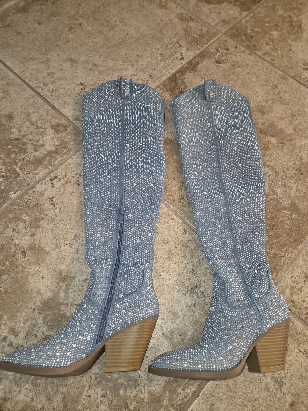 Women's Light Blue Rhinestone Western Boots Cowboy Boots NEW - Picture 2 of 6